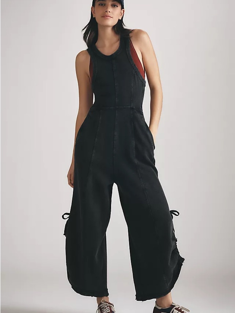 Anthropologie Black Wide-Leg Denim Jumpsuit with Tank Neck